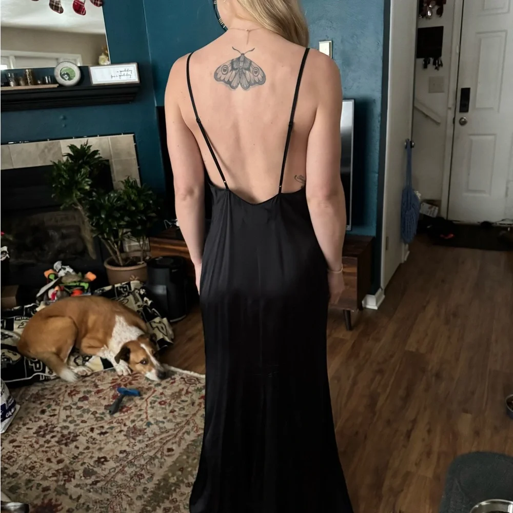 Reformation Black silk slip dress Bias Cut Open Back "Rosie" Gown Cocktail Maxi - Picture 13 of 13